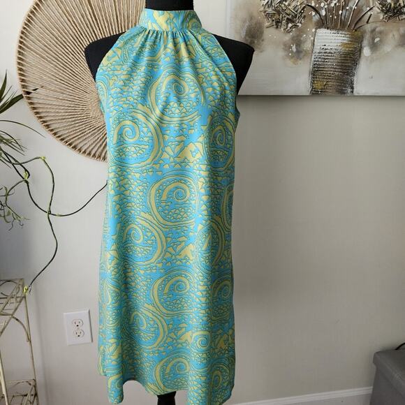 Chelsea Gunn Dresses & Skirts - Chelsea Gunn halter dress knee length dress size S Blue & Green LNC